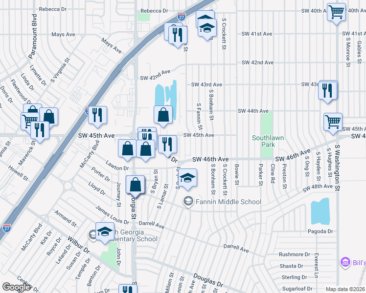 map of restaurants, bars, coffee shops, grocery stores, and more near 4519 Ida Louise Court in Amarillo