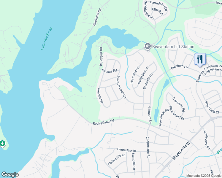 map of restaurants, bars, coffee shops, grocery stores, and more near 8908 Oransay Way in Charlotte