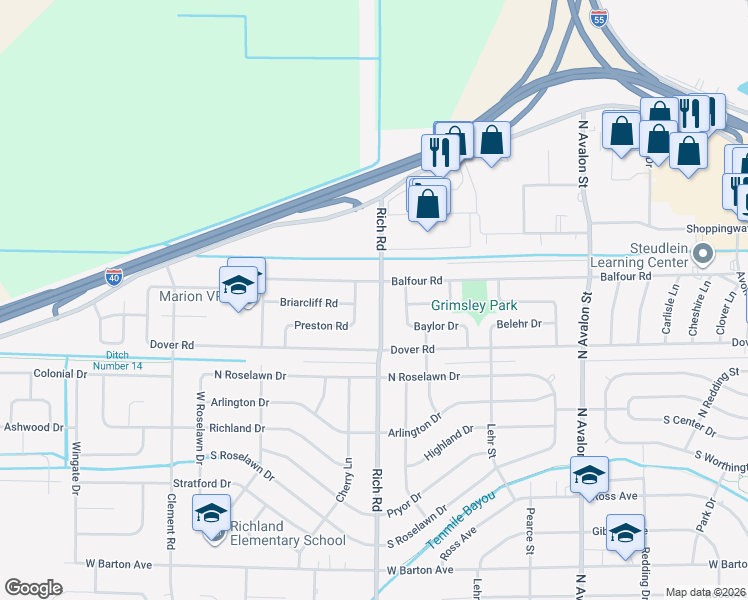map of restaurants, bars, coffee shops, grocery stores, and more near 1506 Rich Road in West Memphis