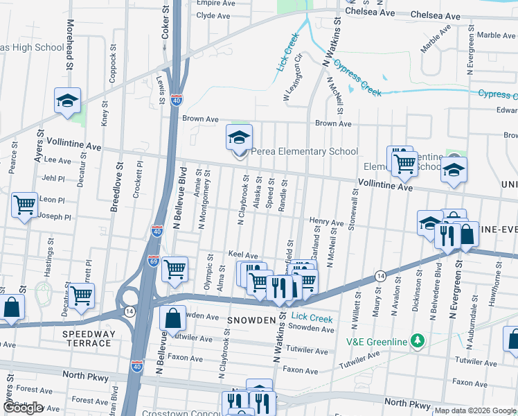 map of restaurants, bars, coffee shops, grocery stores, and more near 886 Alaska Street in Memphis