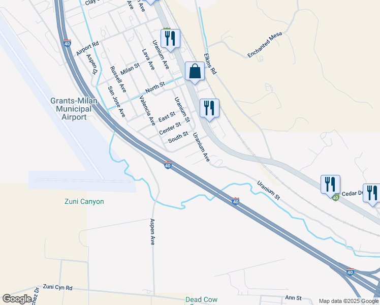 map of restaurants, bars, coffee shops, grocery stores, and more near 300 Yokum Street in Grants