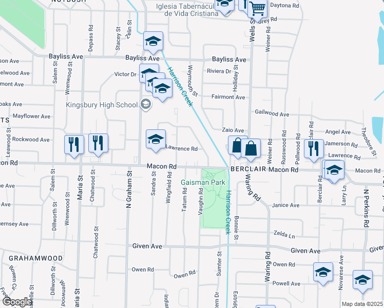 map of restaurants, bars, coffee shops, grocery stores, and more near 4161 Lawrence Road in Memphis