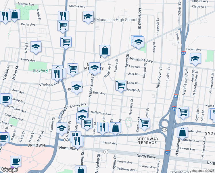 map of restaurants, bars, coffee shops, grocery stores, and more near 816 North Dunlap Street in Memphis