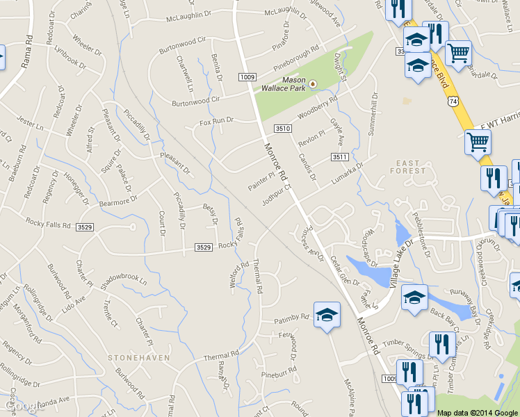 map of restaurants, bars, coffee shops, grocery stores, and more near 1400 Jodhpur Court in Charlotte