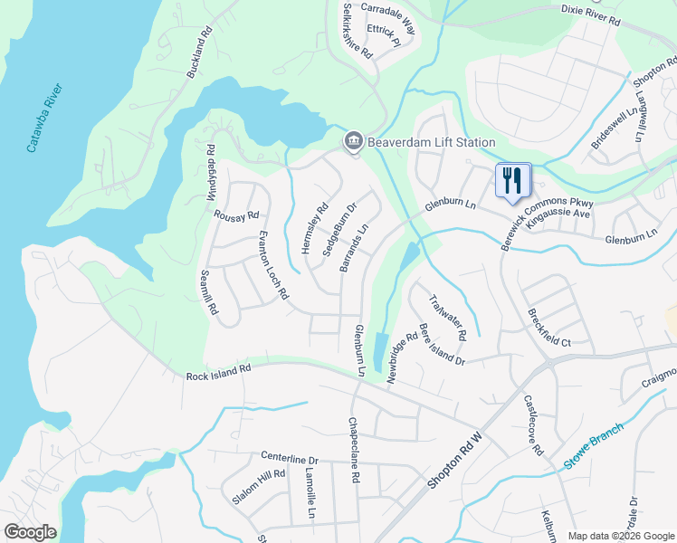 map of restaurants, bars, coffee shops, grocery stores, and more near 10132 Barrands Lane in Charlotte