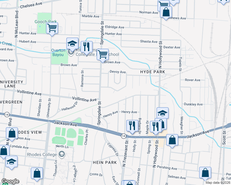 map of restaurants, bars, coffee shops, grocery stores, and more near 2269 Alameda Cove in Memphis
