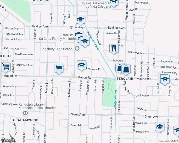 map of restaurants, bars, coffee shops, grocery stores, and more near 1155 Wright Road in Memphis