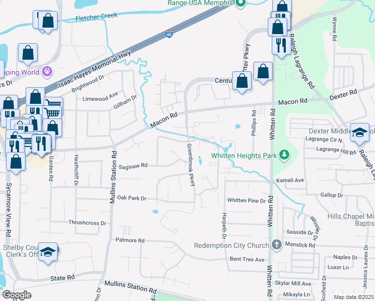 map of restaurants, bars, coffee shops, grocery stores, and more near 1387 Greenbrook Parkway in Memphis