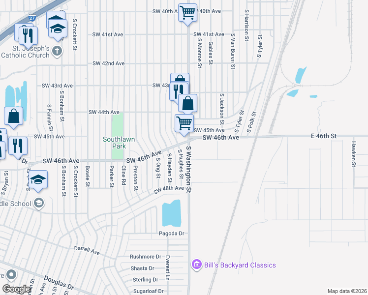 map of restaurants, bars, coffee shops, grocery stores, and more near 4600 S Washington St in Amarillo