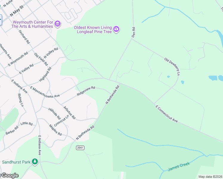map of restaurants, bars, coffee shops, grocery stores, and more near 680 North Bethesda Road in Southern Pines