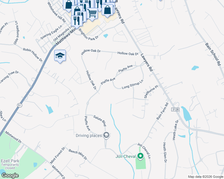 map of restaurants, bars, coffee shops, grocery stores, and more near 6127 Long Stirrup Lane in Mint Hill