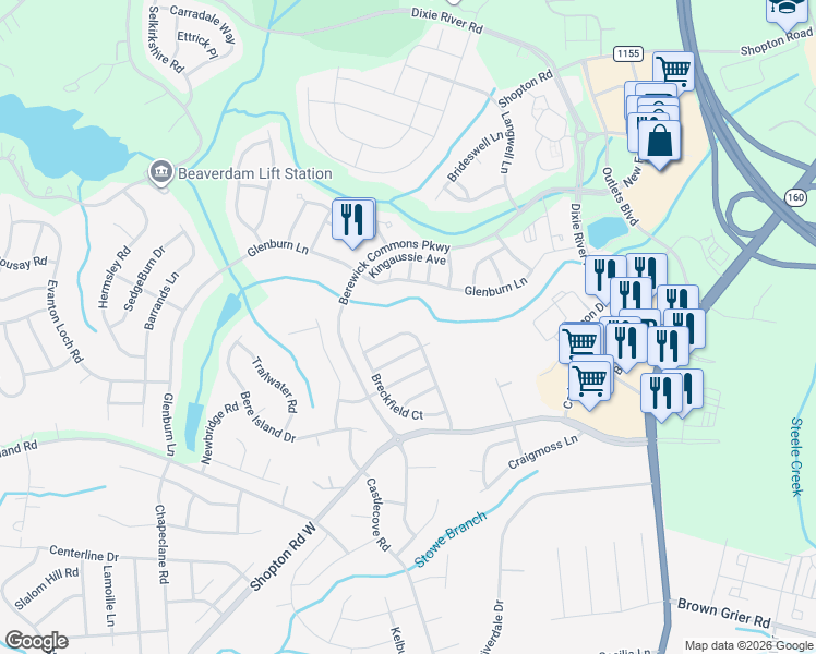 map of restaurants, bars, coffee shops, grocery stores, and more near 5920 KirkWynd Commons Drive in Charlotte
