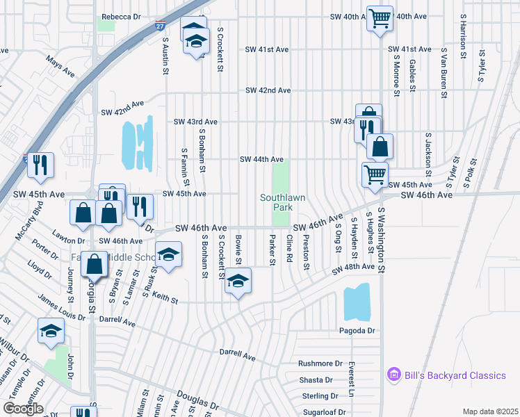 map of restaurants, bars, coffee shops, grocery stores, and more near 4435 South Travis Street in Amarillo