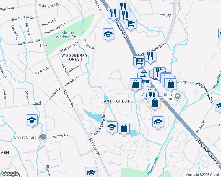 map of restaurants, bars, coffee shops, grocery stores, and more near in Charlotte