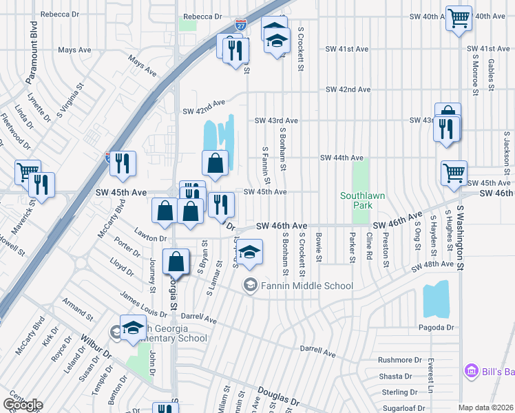 map of restaurants, bars, coffee shops, grocery stores, and more near 4432 South Fannin Street in Amarillo