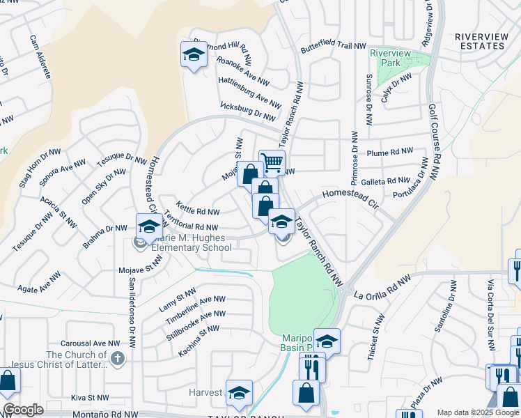map of restaurants, bars, coffee shops, grocery stores, and more near 6965 Taylor Ranch Road Northwest in Albuquerque