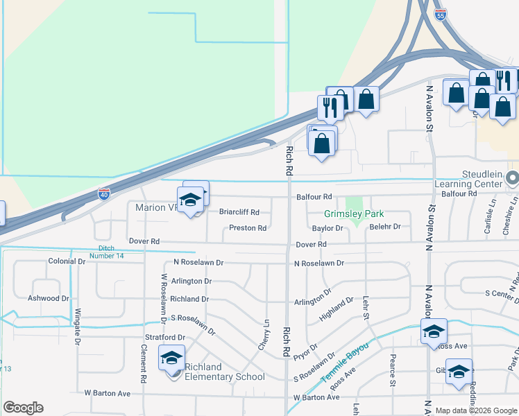 map of restaurants, bars, coffee shops, grocery stores, and more near 815 Briarcliff Road in West Memphis