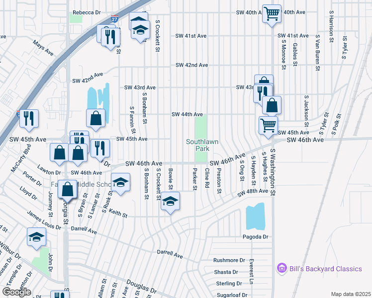 map of restaurants, bars, coffee shops, grocery stores, and more near 4435 South Travis Street in Amarillo