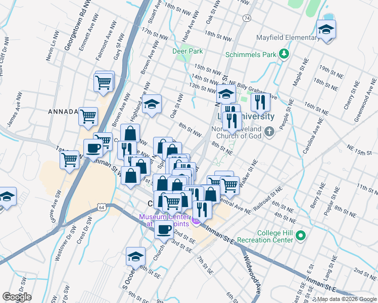 map of restaurants, bars, coffee shops, grocery stores, and more near 555 Broad Street Northwest in Cleveland