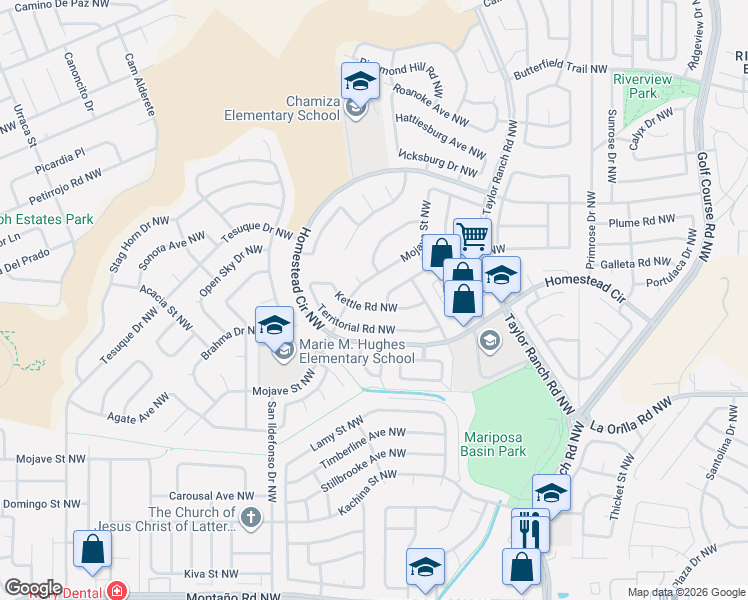 map of restaurants, bars, coffee shops, grocery stores, and more near 5329 Sooner Trail Northwest in Albuquerque