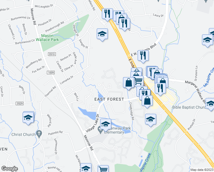 map of restaurants, bars, coffee shops, grocery stores, and more near in Charlotte