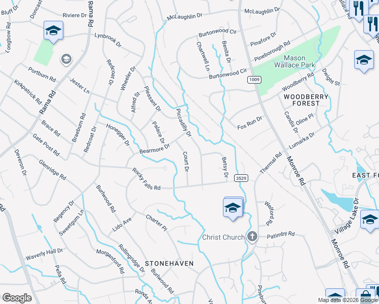 map of restaurants, bars, coffee shops, grocery stores, and more near 1112 Court Drive in Charlotte