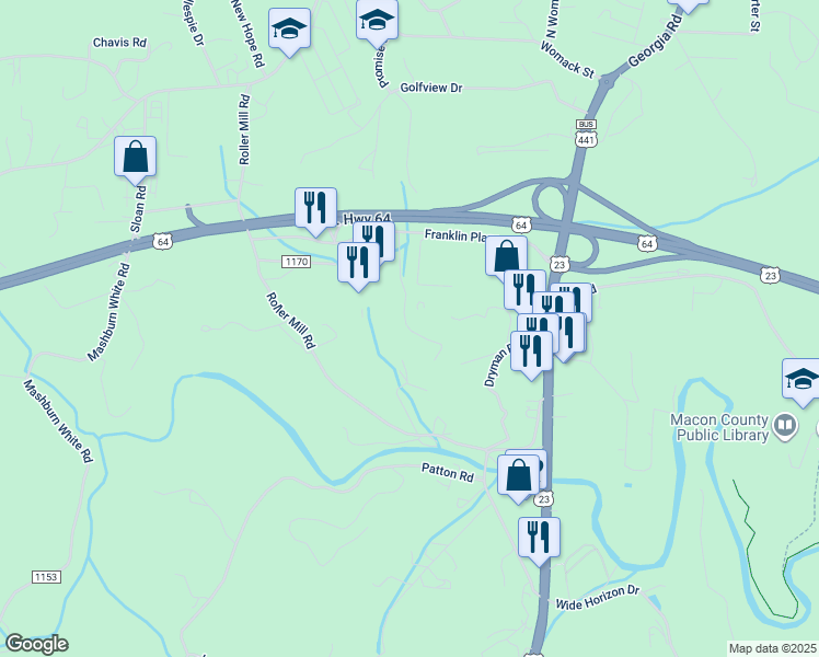 map of restaurants, bars, coffee shops, grocery stores, and more near 400 Orchard View Drive in Franklin