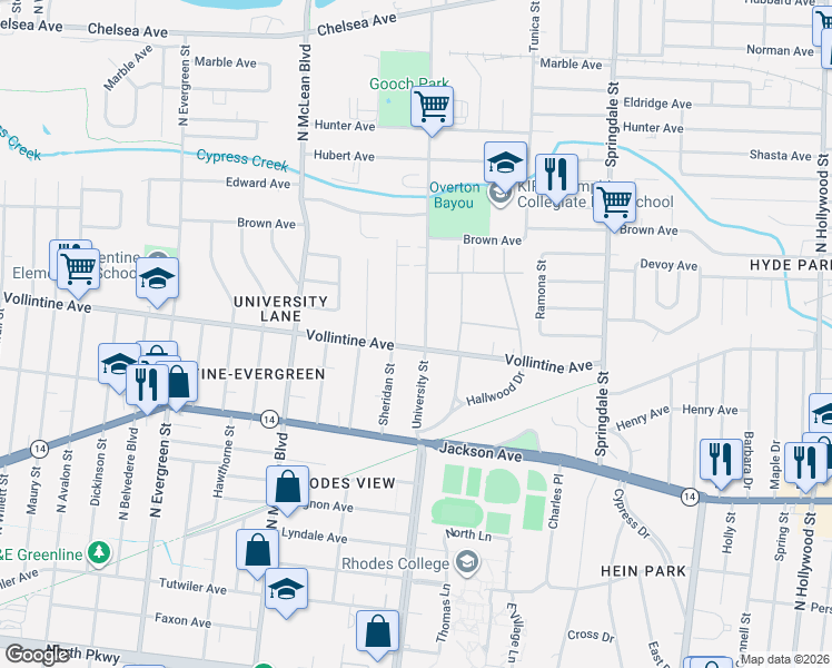 map of restaurants, bars, coffee shops, grocery stores, and more near 949 University Street in Memphis