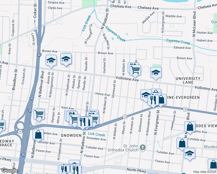 map of restaurants, bars, coffee shops, grocery stores, and more near 894 North McNeil Street in Memphis