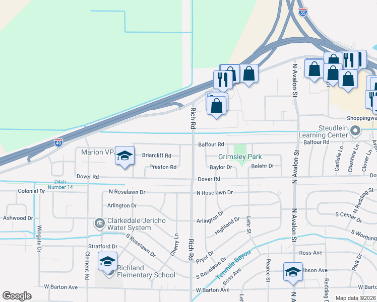 map of restaurants, bars, coffee shops, grocery stores, and more near 1506 Rich Road in West Memphis