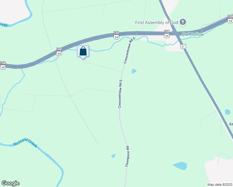 map of restaurants, bars, coffee shops, grocery stores, and more near 2020 Crescentview Road South in Pulaski