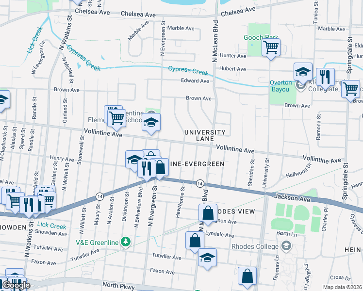 map of restaurants, bars, coffee shops, grocery stores, and more near 919 Hawthorne Street in Memphis