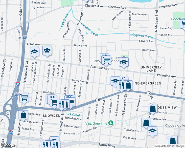 map of restaurants, bars, coffee shops, grocery stores, and more near 894 North Willett Street in Memphis