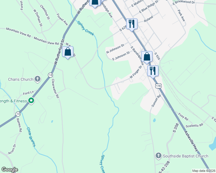 map of restaurants, bars, coffee shops, grocery stores, and more near 359 West Finger Street in Landrum