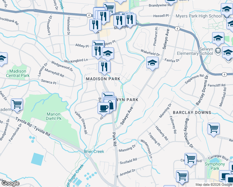 map of restaurants, bars, coffee shops, grocery stores, and more near in Charlotte