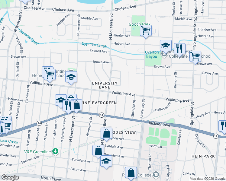 map of restaurants, bars, coffee shops, grocery stores, and more near 934 North McLean Boulevard in Memphis