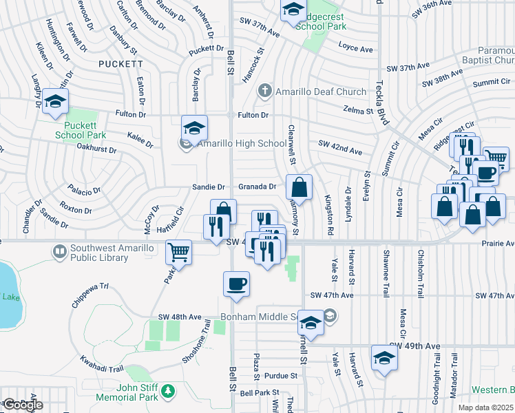 map of restaurants, bars, coffee shops, grocery stores, and more near in Amarillo