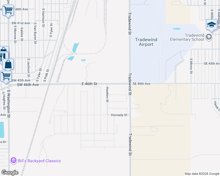map of restaurants, bars, coffee shops, grocery stores, and more near 256 Southeast 46th Avenue in Amarillo