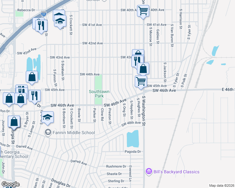 map of restaurants, bars, coffee shops, grocery stores, and more near 4429-4431 South Ong Street in Amarillo