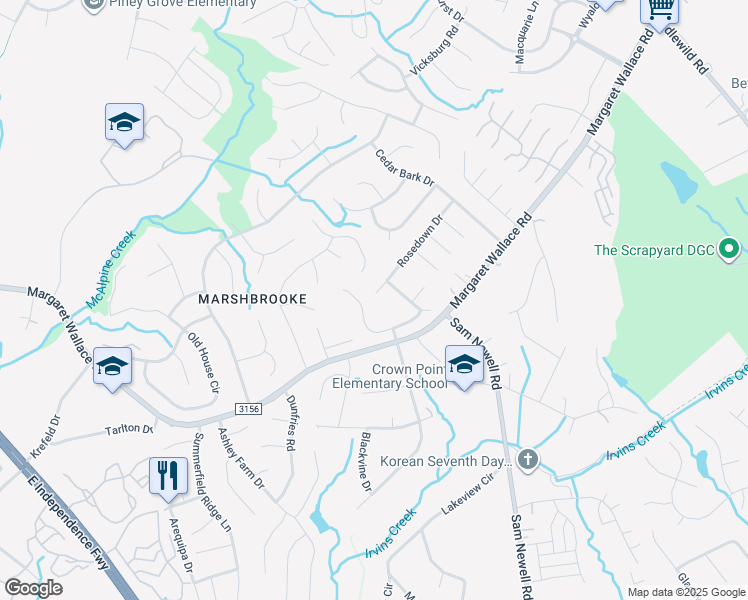 map of restaurants, bars, coffee shops, grocery stores, and more near 3333 Fortis Lane in Matthews