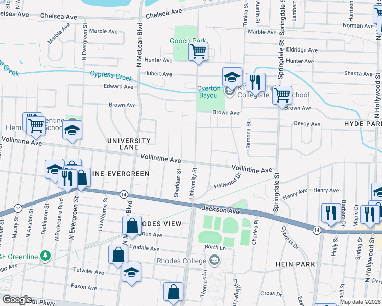 map of restaurants, bars, coffee shops, grocery stores, and more near 949 University Street in Memphis