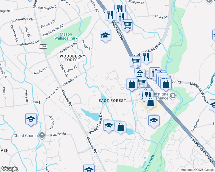 map of restaurants, bars, coffee shops, grocery stores, and more near in Charlotte