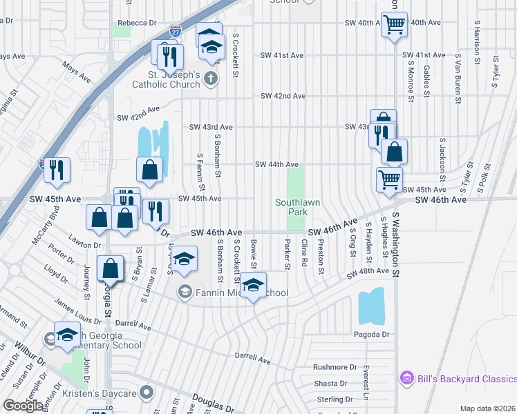 map of restaurants, bars, coffee shops, grocery stores, and more near 4434 Bowie Street in Amarillo