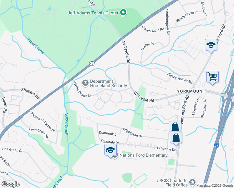 map of restaurants, bars, coffee shops, grocery stores, and more near 625 Cameron Walk Court in Charlotte