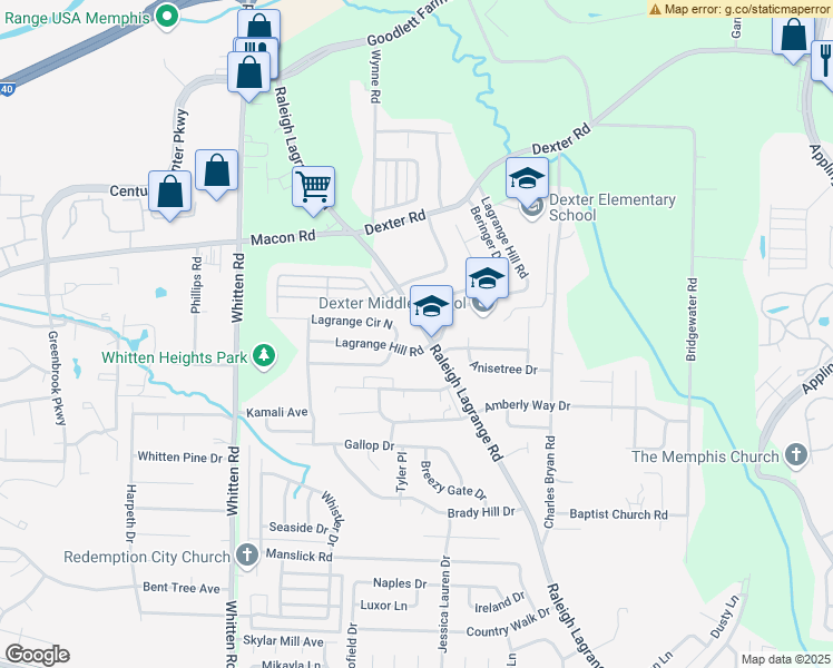 map of restaurants, bars, coffee shops, grocery stores, and more near 6977 Raleigh Lagrange Road in Shelby County