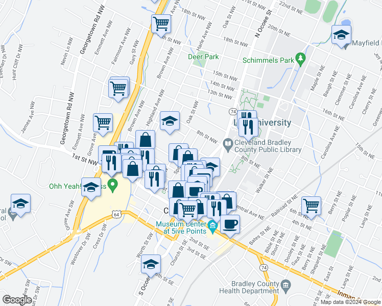 map of restaurants, bars, coffee shops, grocery stores, and more near 443 Worth Street Northwest in Cleveland