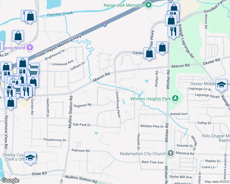 map of restaurants, bars, coffee shops, grocery stores, and more near 1387 Greenbrook Parkway in Memphis