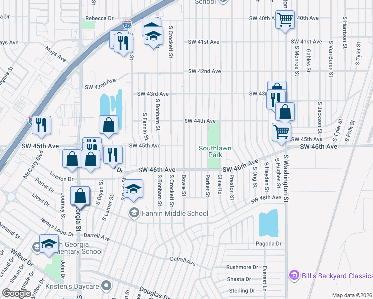 map of restaurants, bars, coffee shops, grocery stores, and more near 4434 Bowie Street in Amarillo