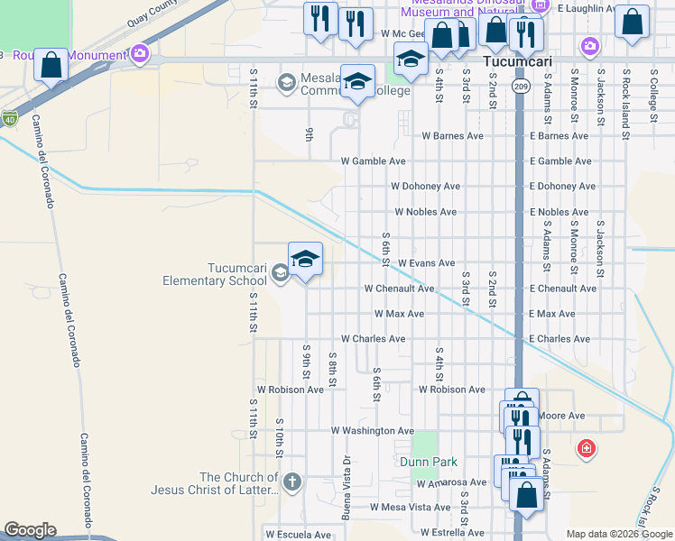 map of restaurants, bars, coffee shops, grocery stores, and more near 701-799 West Chenault Avenue in Tucumcari