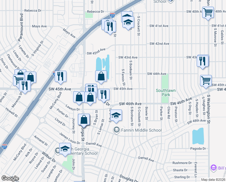 map of restaurants, bars, coffee shops, grocery stores, and more near 4519 Ida Louise Court in Amarillo